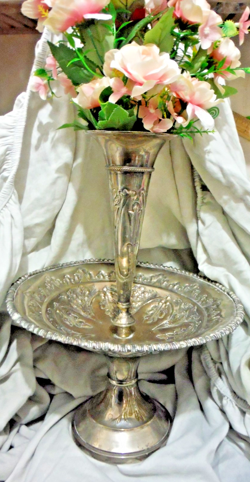Vintage Silverplate Edwardian Epergne Centerpiece Single Flute Rare 17 x 11