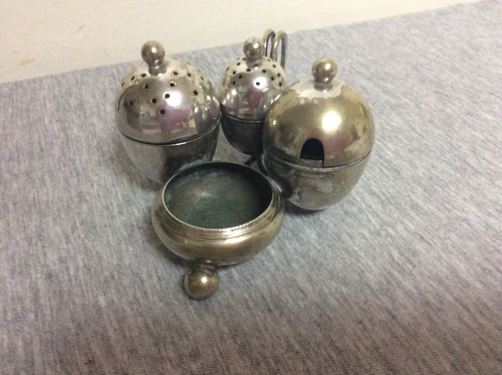 Antique 1892 Thomas Bradbury& Sons Silverplate Acorn Condiment Set