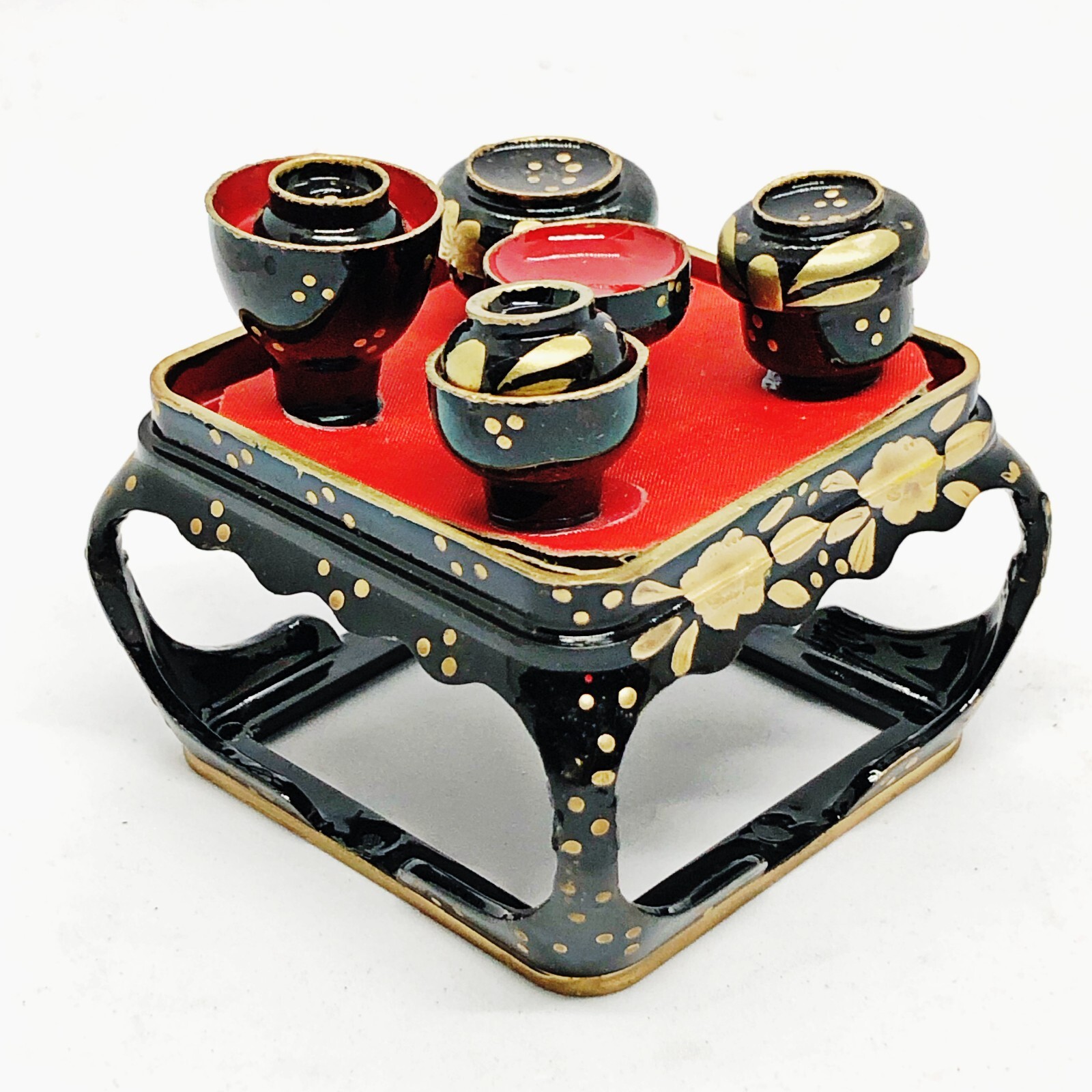 Japanese Hina Doll Tray Bowl Miniature Dollhouse Table Set Lacquer Display H9
