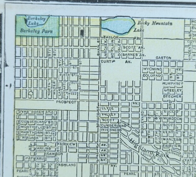 Vintage 1898 DENVER CO Map 14″x11″ Old Antique Original OVERLAND PARK GOLF CRSE