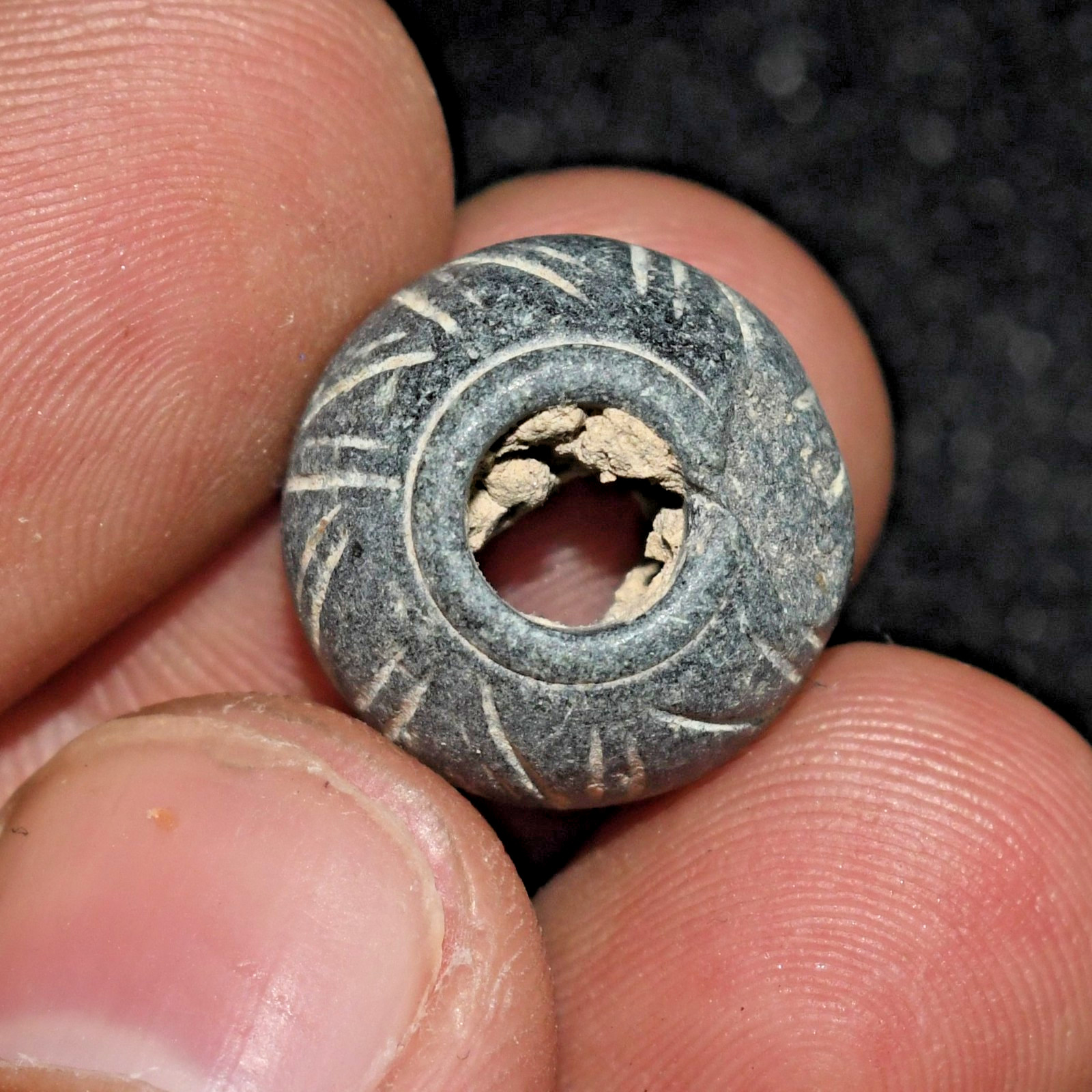Ancient Middle Eastern Early Civilization Stone Bead with Engraved Motifs