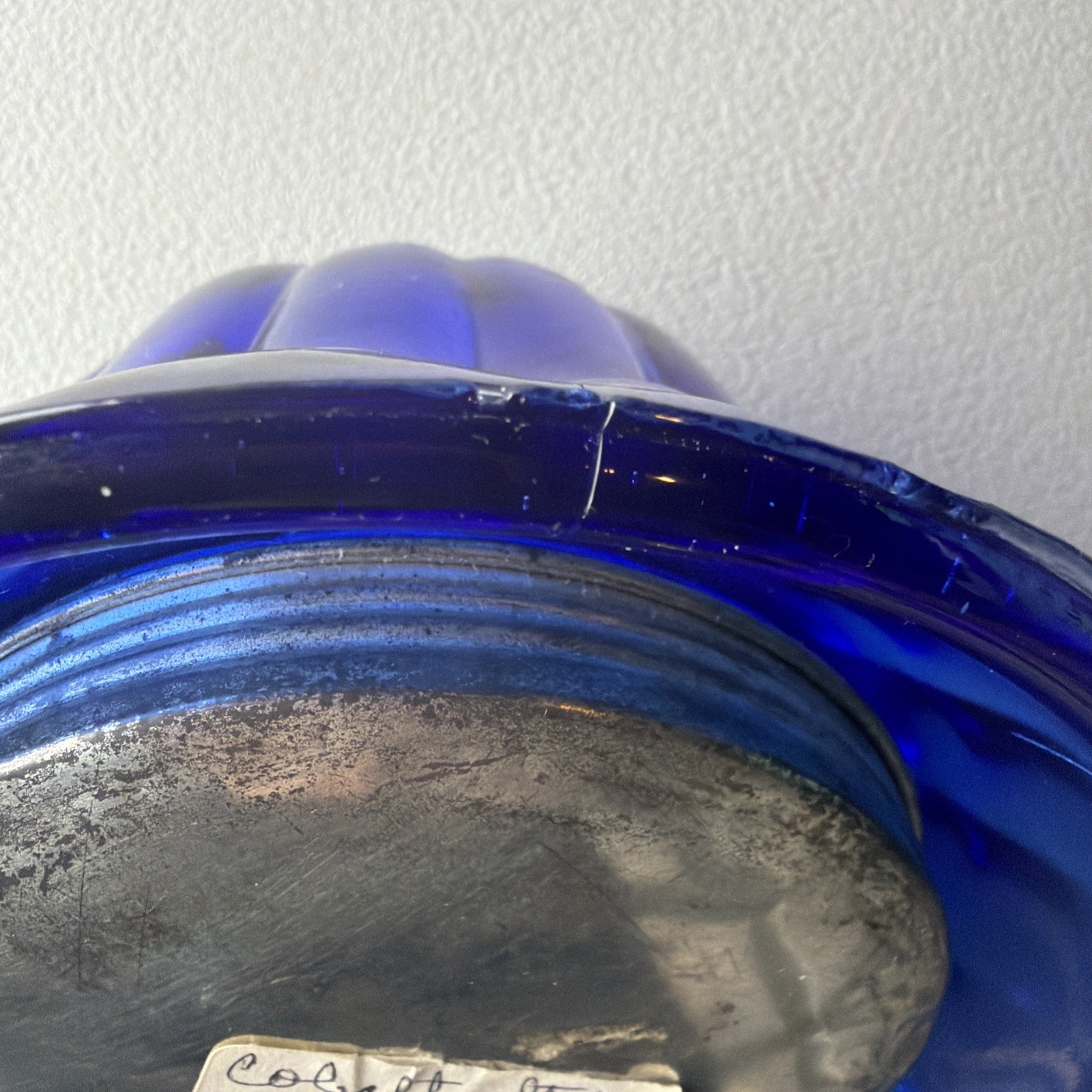 Antique Cobalt Blue Glass Beehive String Twine Thread Holder Dispenser VTG AS IS