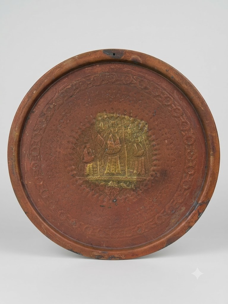 Vintage Handmade Metal Wall Tray 13.5in Persian Mid-Century Wall Decor Platter