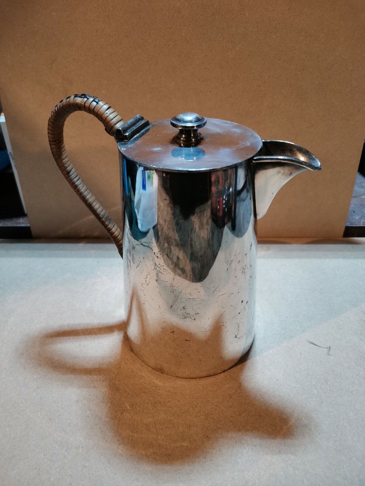 Silver Plated Coffee Pot with Rattan Handle TL&SS 3545 C.1950s