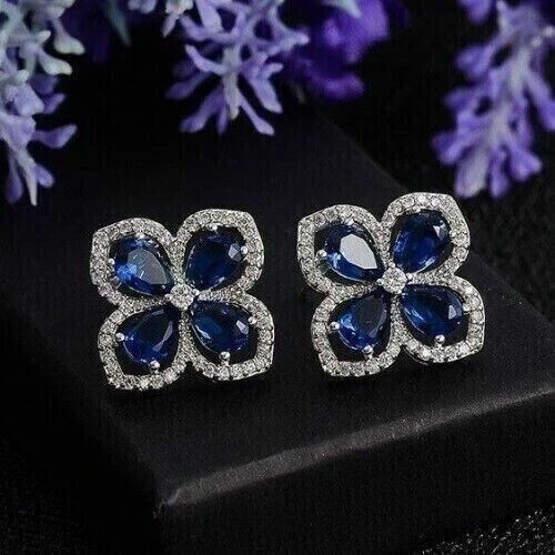 2.50Ct Pear Cut Lab Created Sapphire Pretty Stud Earrings 14k White Gold Plated