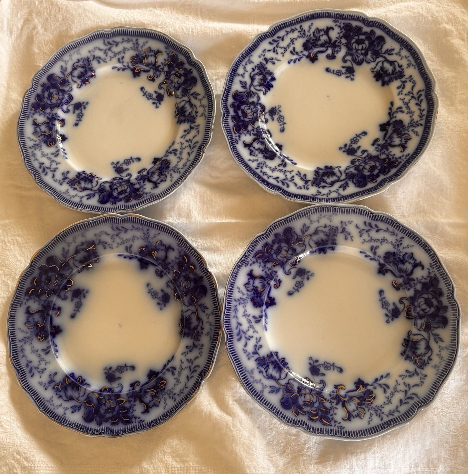 Antique Richmond by Johnson Brothers Flow Blue Supper Dinner Plates 9” Set Of 4