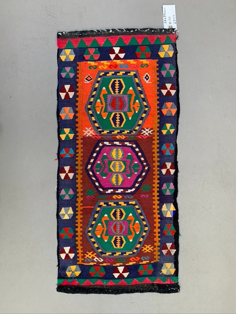Vintage Turkish Mini Kilim 84×39 cm Wool Small Kelim Runner, shabby Chic
