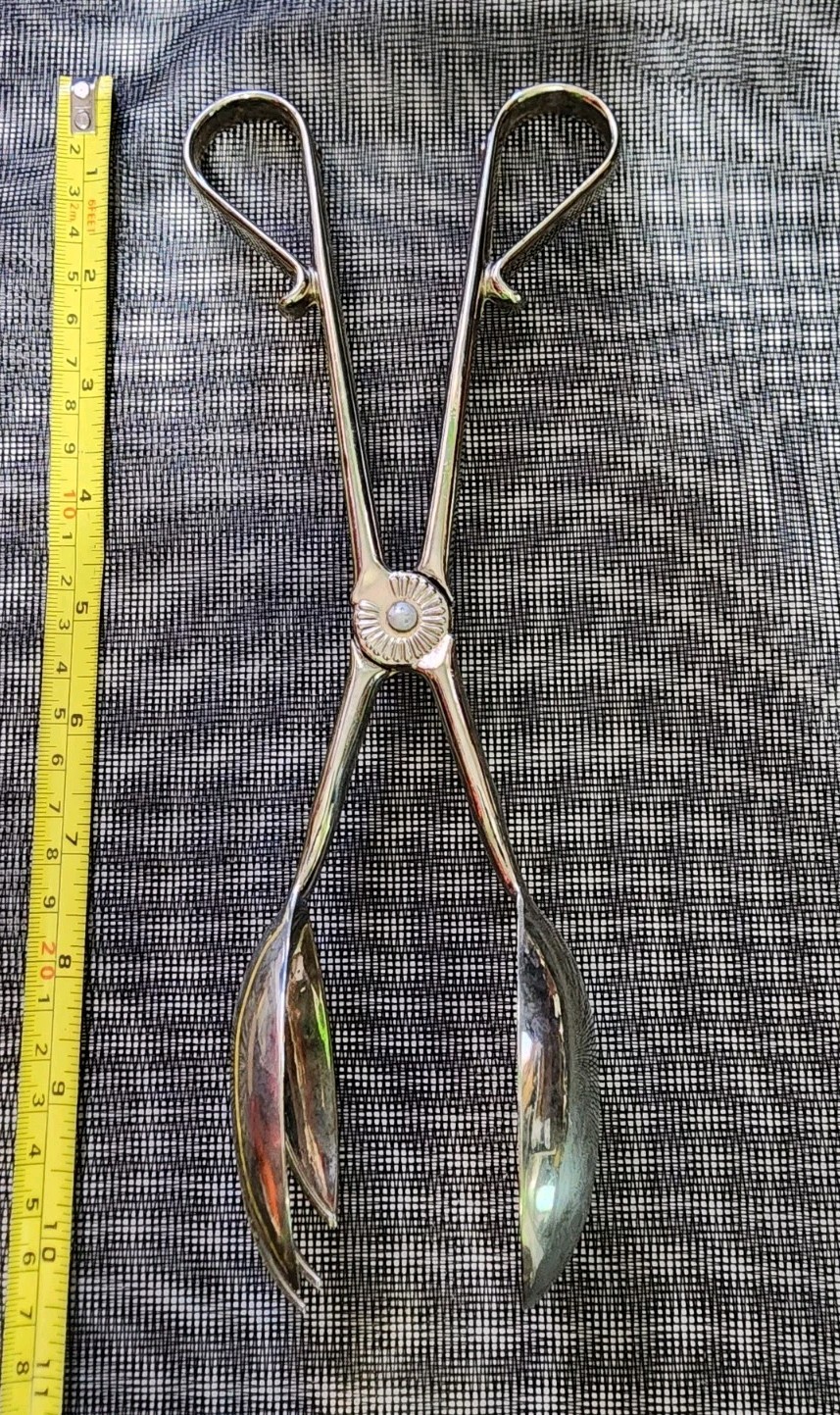 👍 LARGE SILVERPLATED SPORK & SPOON BOWL SCISSOR ✂️ SALAD 🥗 🍅 TONGS