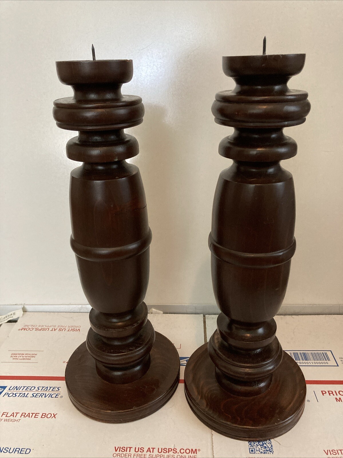 Antique Hand Made Reclaimed Turned Wood Gothic Style Wooden Candle Stick Holder