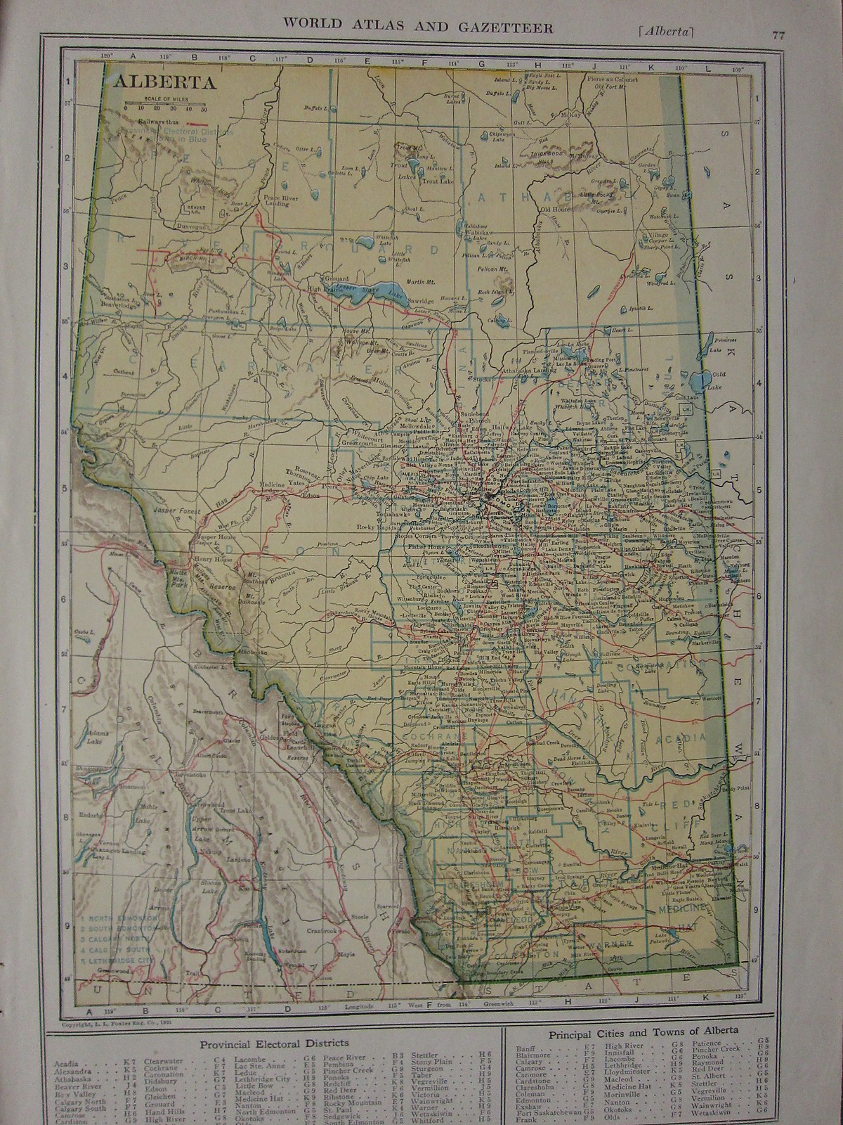 1926 MAP ~ ALBERTA PRINCIPAL CITIES & TOWNS COLEMAN LACOMBE