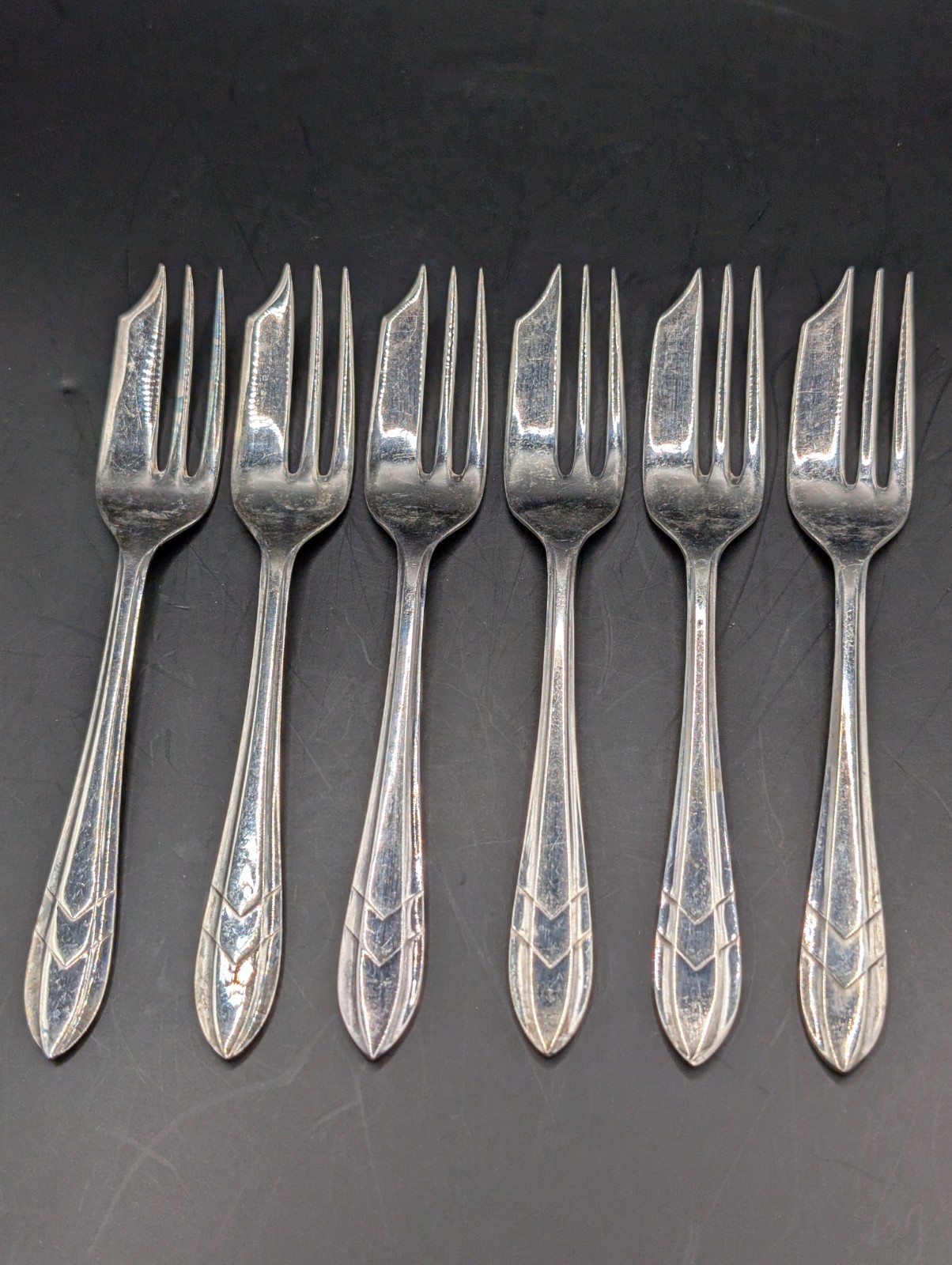 Vtg Set Of 6 “Loxley” Pastry Forks M.S. LTD EPNS Sheffield England