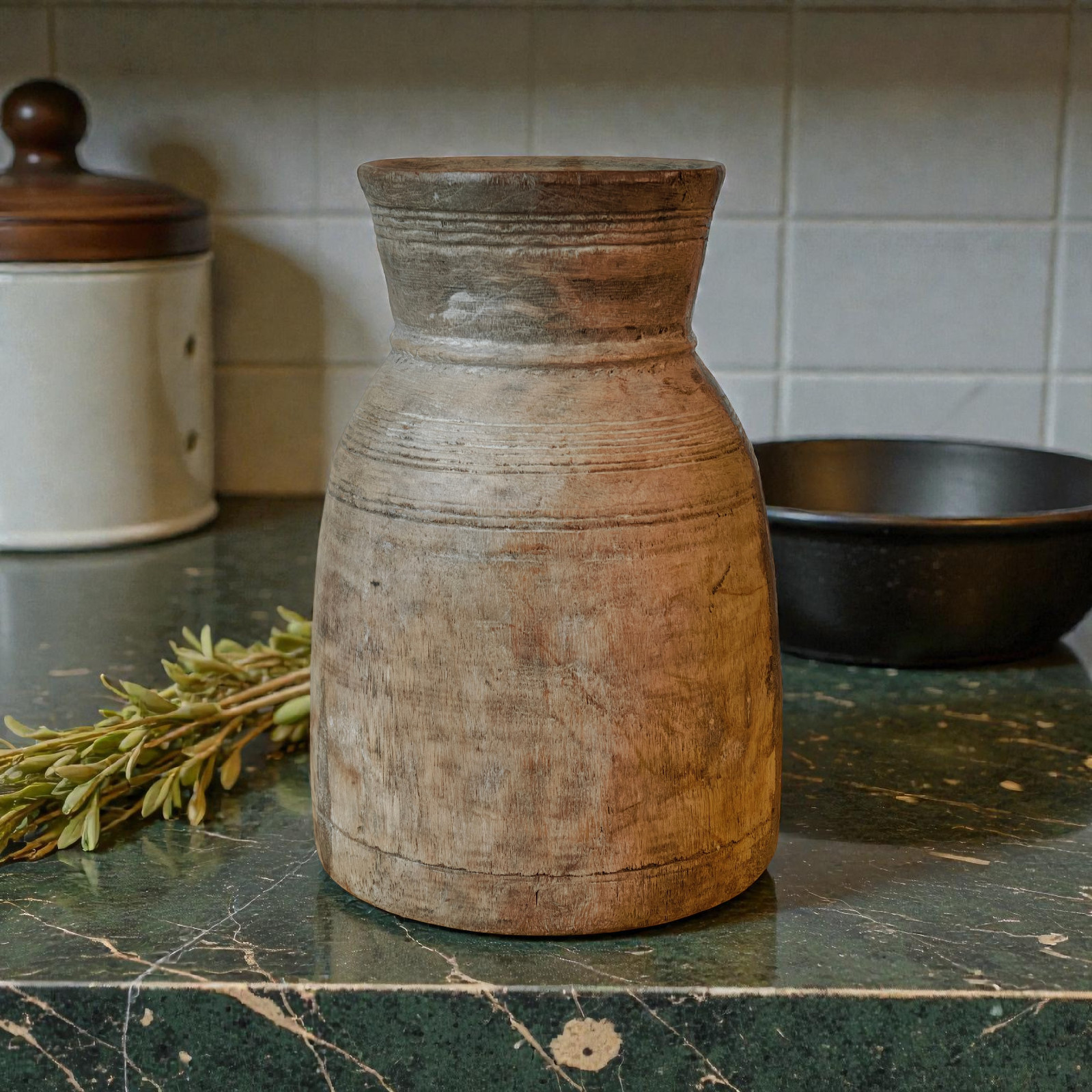 Victorian Beechwood Flour Canister 26cm Treen Storage Jar 19th Century Repaired