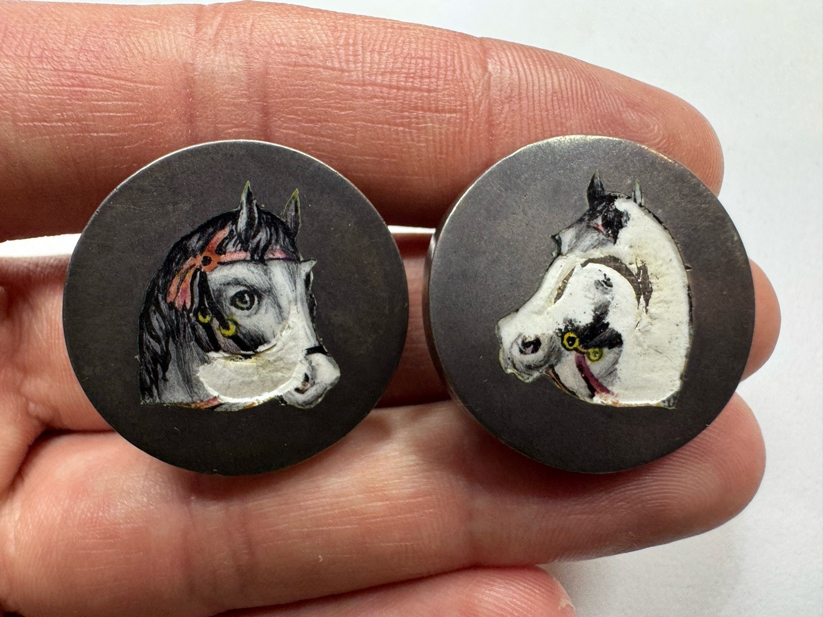 Antique Russian 88 Silver Enamel Horse Cufflinks Imperial Zolotnik Rosette 16.7g