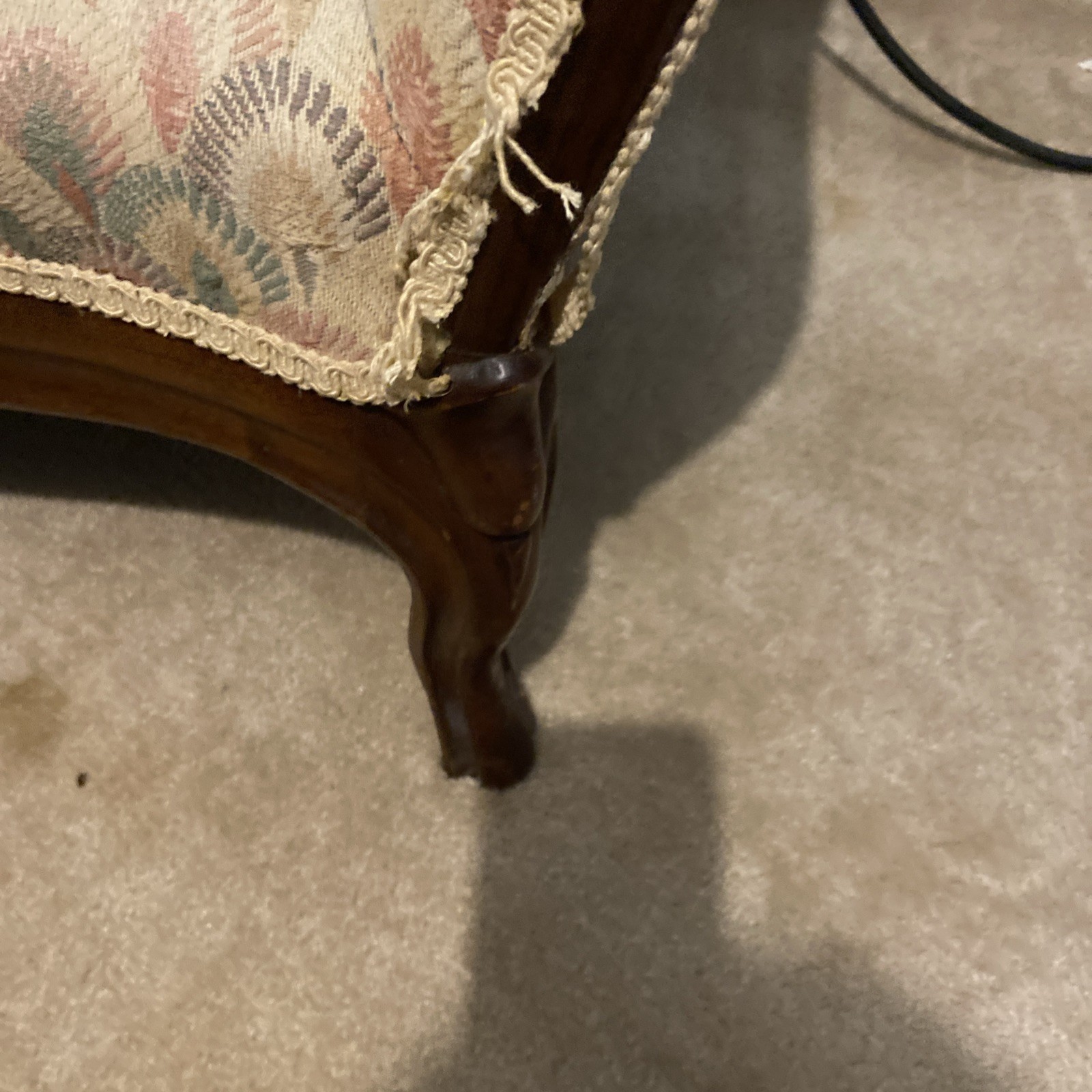 Antique Victorian Tufted Settee High Back Floral Upholstery Ornate Wood Sofa