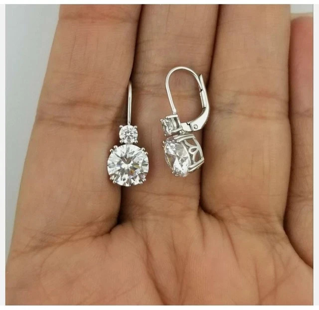 3.00CT Round Lab Created Diamond Drop Dangle Earrings 14K White Gold Plated