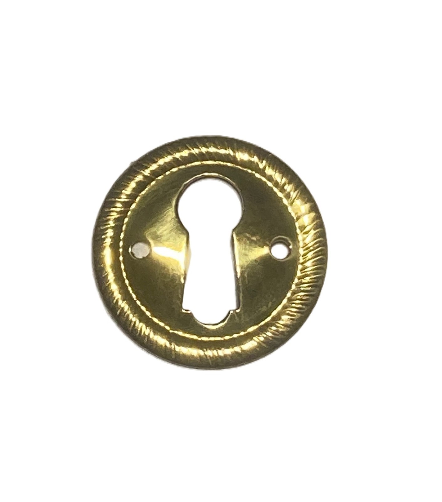 Keyhole Cover with Rope Edge Bright Brass For Drawers Doors 1 in Wide