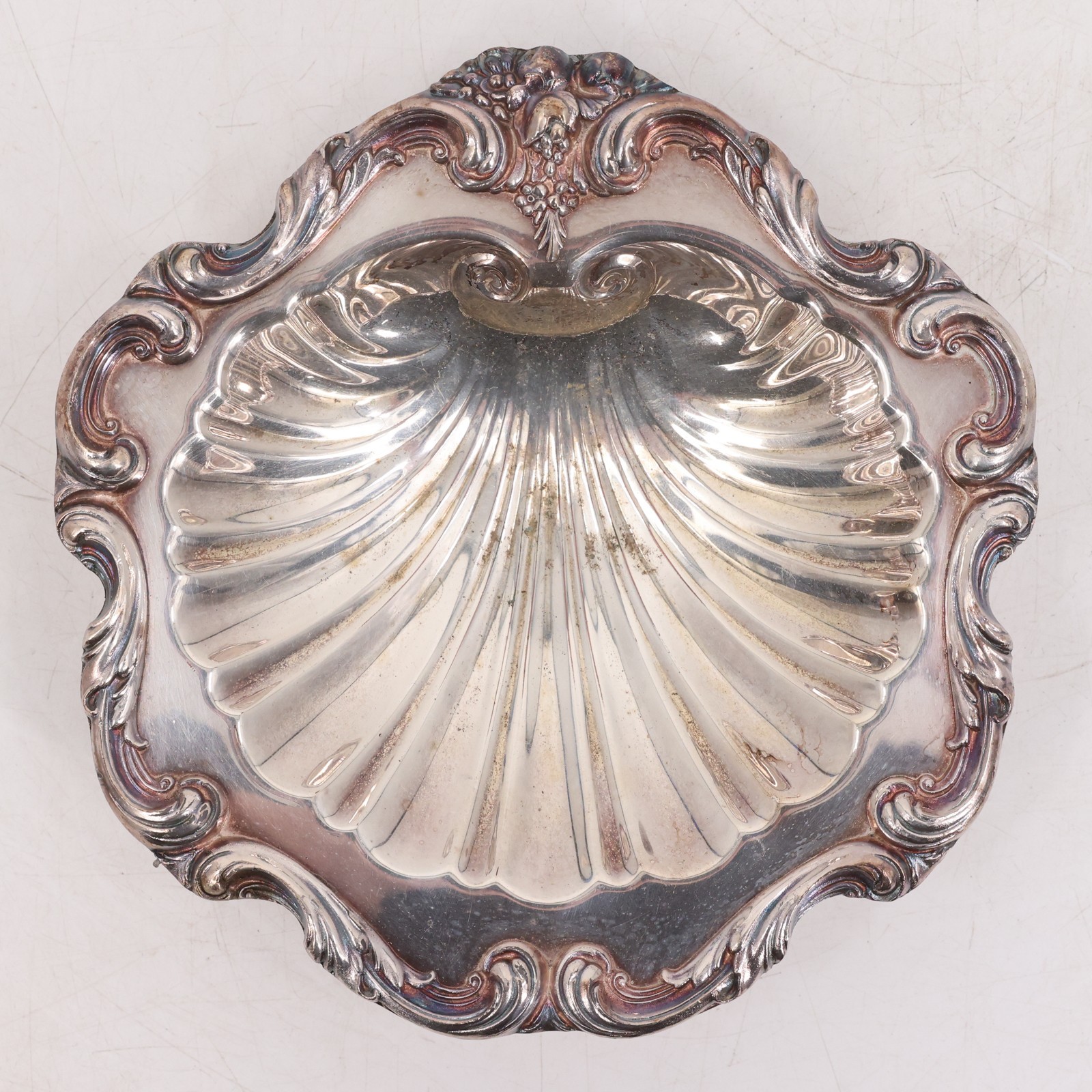 Amston Fine Silver Plate Scallop Shell Footed Candy Dish Ornate Mid-Century 1796
