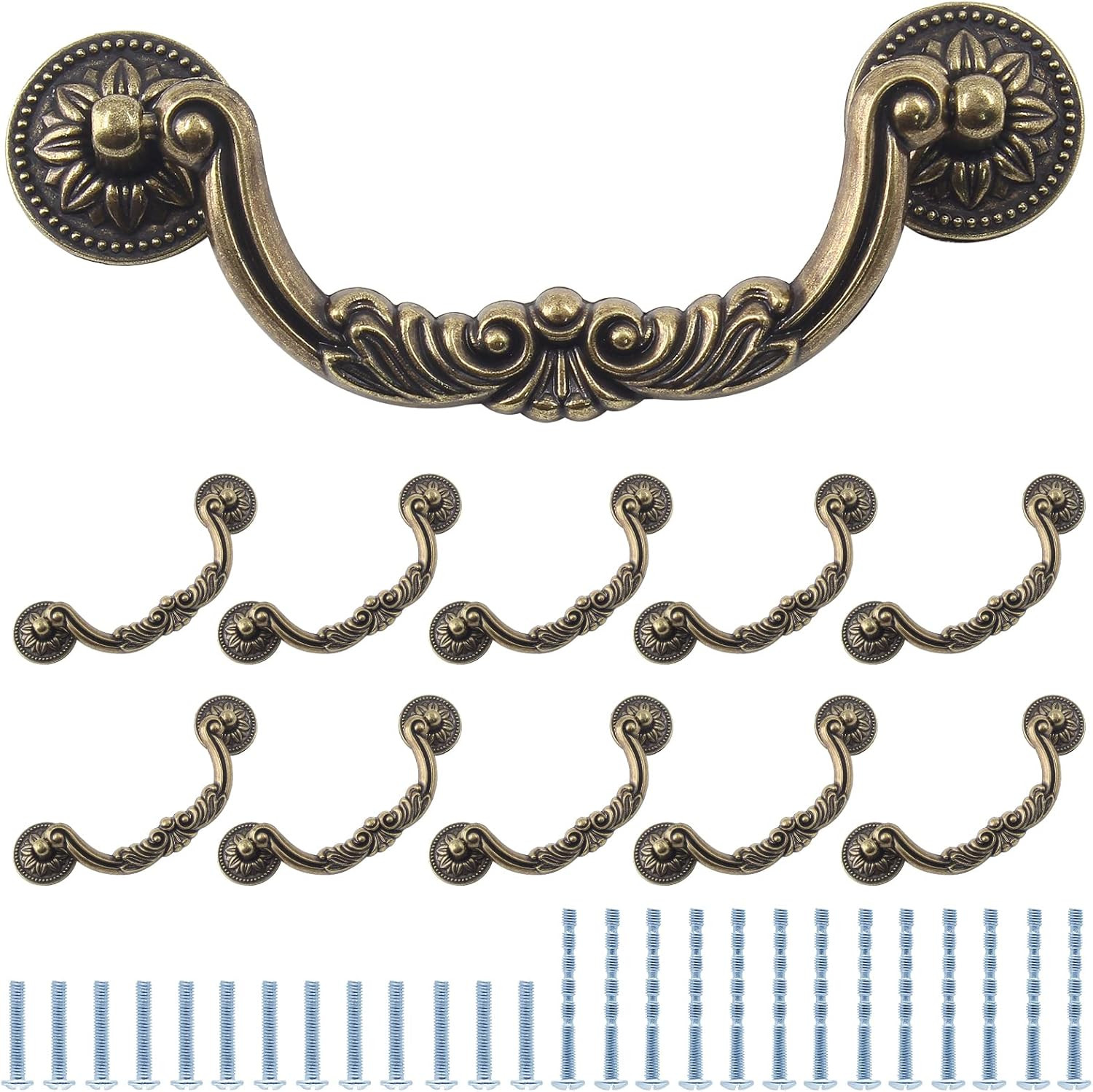 6PCS Antique Drop Bail Pulls 5 Hole Center Vintage Bronze Drawer Cabinet Handles