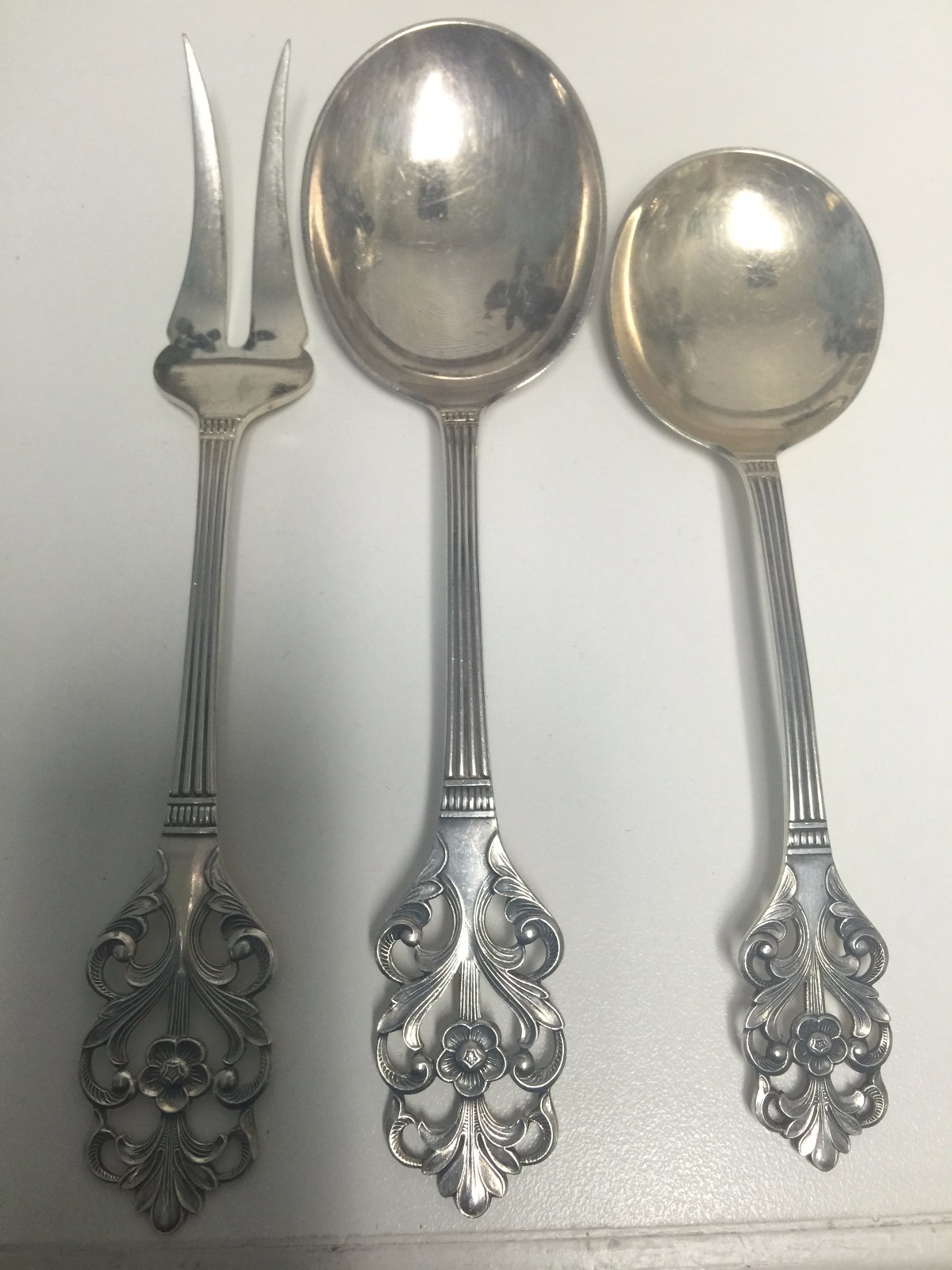 VIKING ROSE 830 SILVER 2 SERVING SPOONS AND FORK