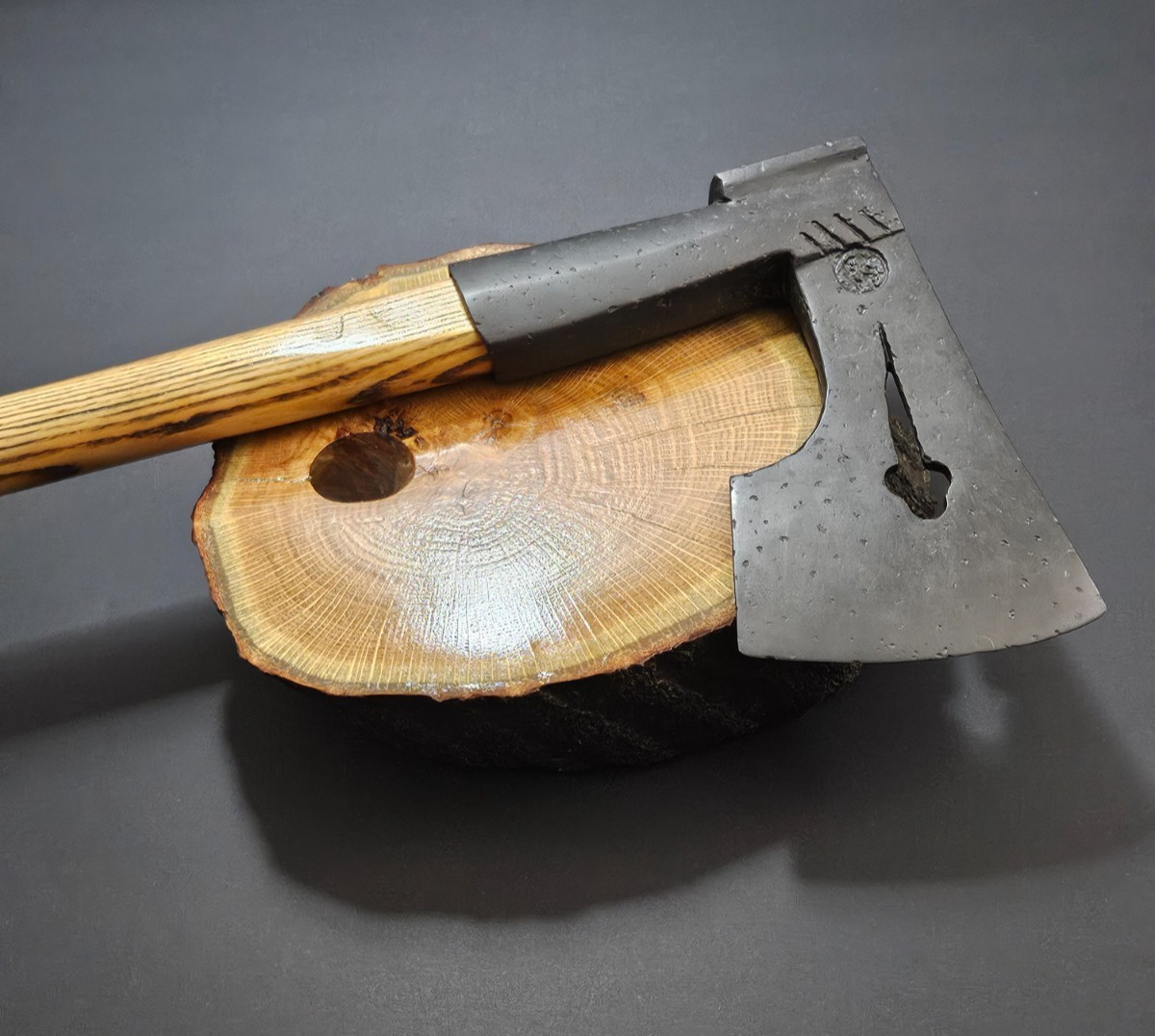 AUTHENTIC ANCIENT ARTIFACT- TEUTONIC ORDER IRON WAR AXE WITH MAKERS MARK 1300AD.