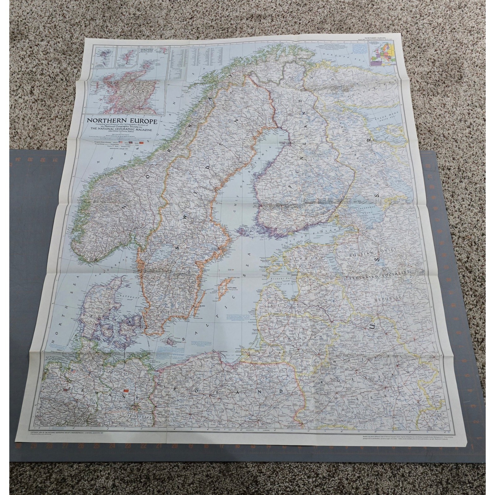 National Geographic Northern Europe Map 1954 Scotland Vintage Wall Art