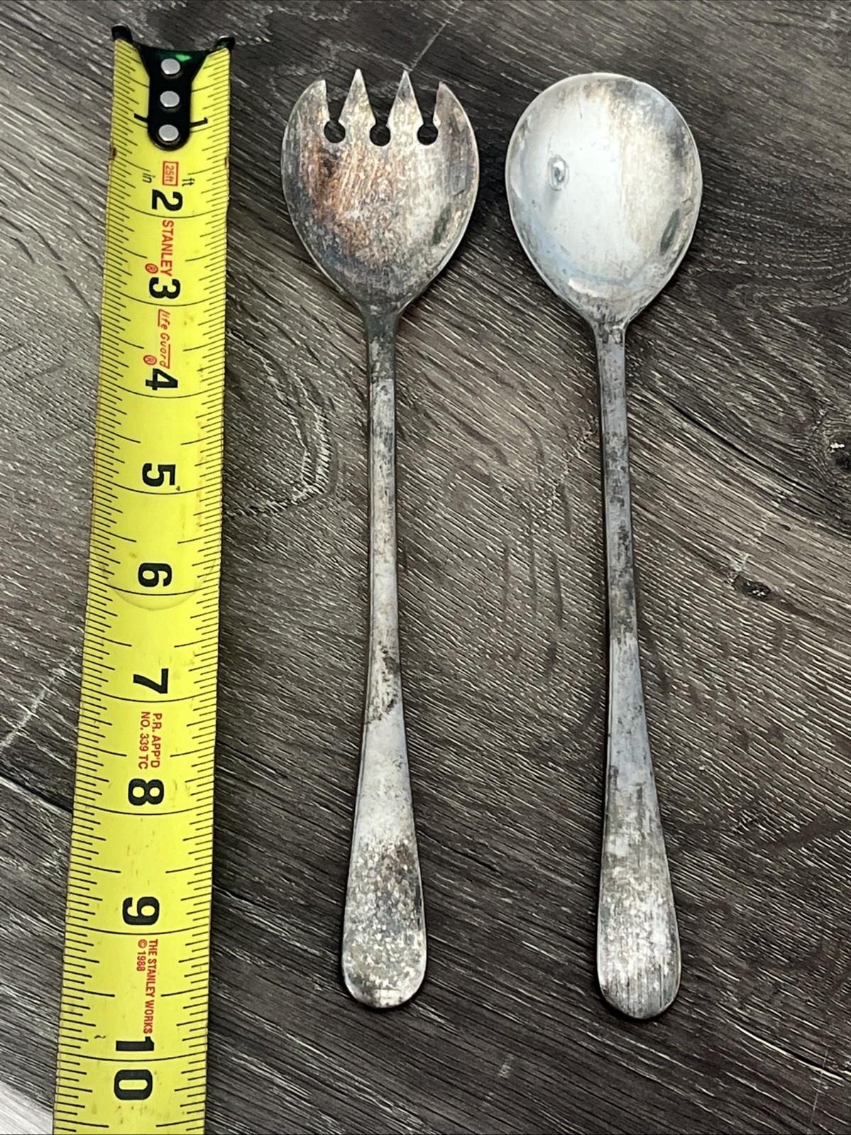 Rogers Italy Silverplate Salad Servers 9″ Fork & Spoon Set Vintage MCM Flatware