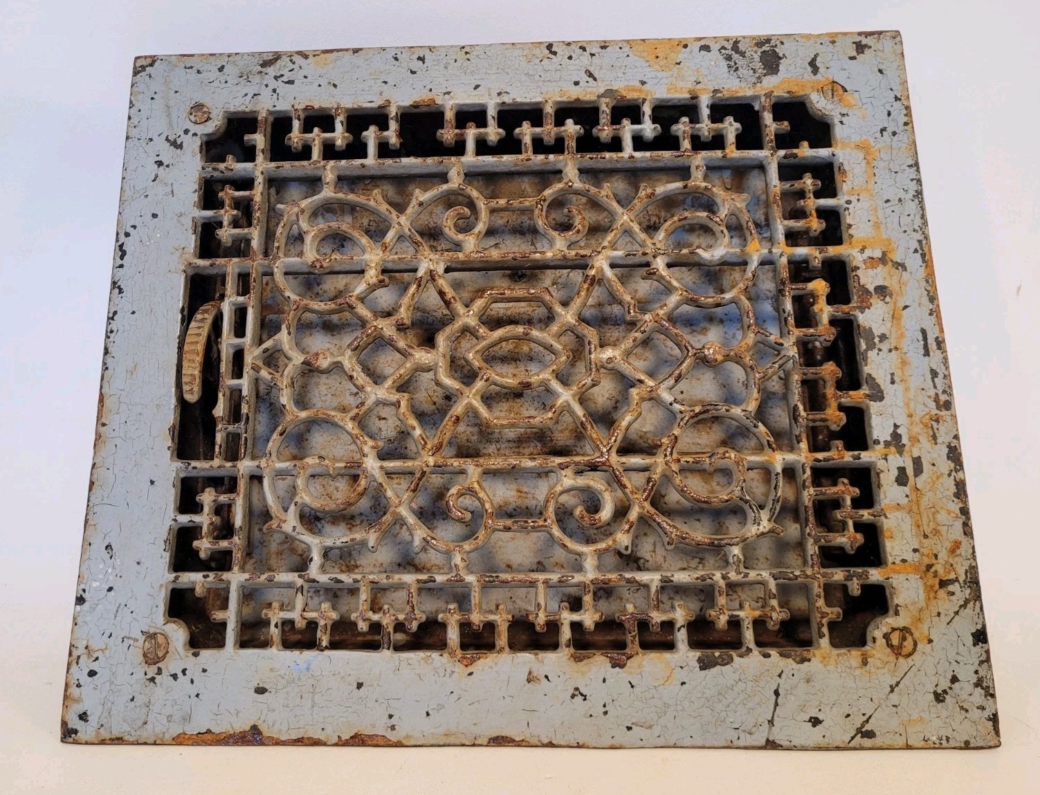 Antique Salvage Cast Iron Grate Register Vent With Working Louver, Piece Broken