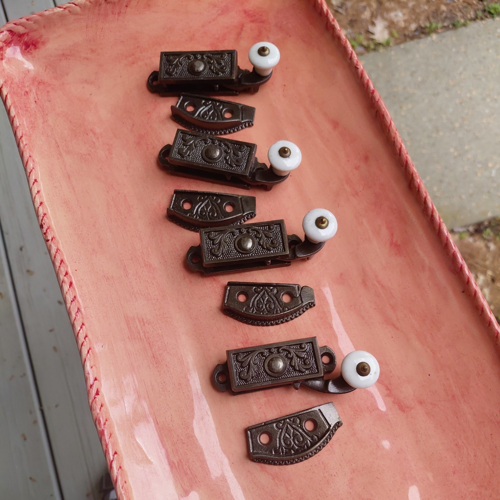 Original Victorian Eastlake Window Locks Keepers set4 patented date June 17 1873