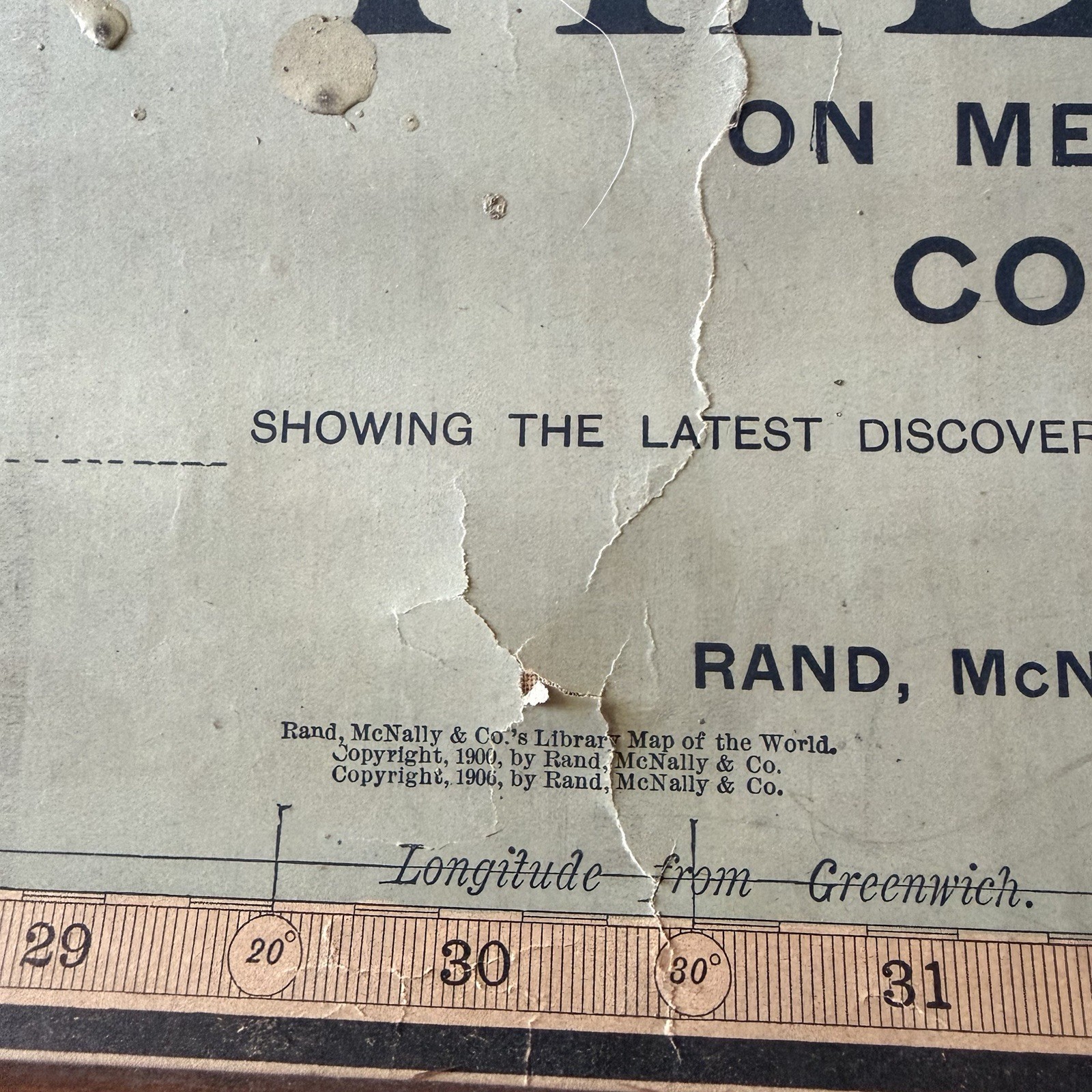 Rand McNally World Map 1906 Pull Down Mercator Projection Columbia Series