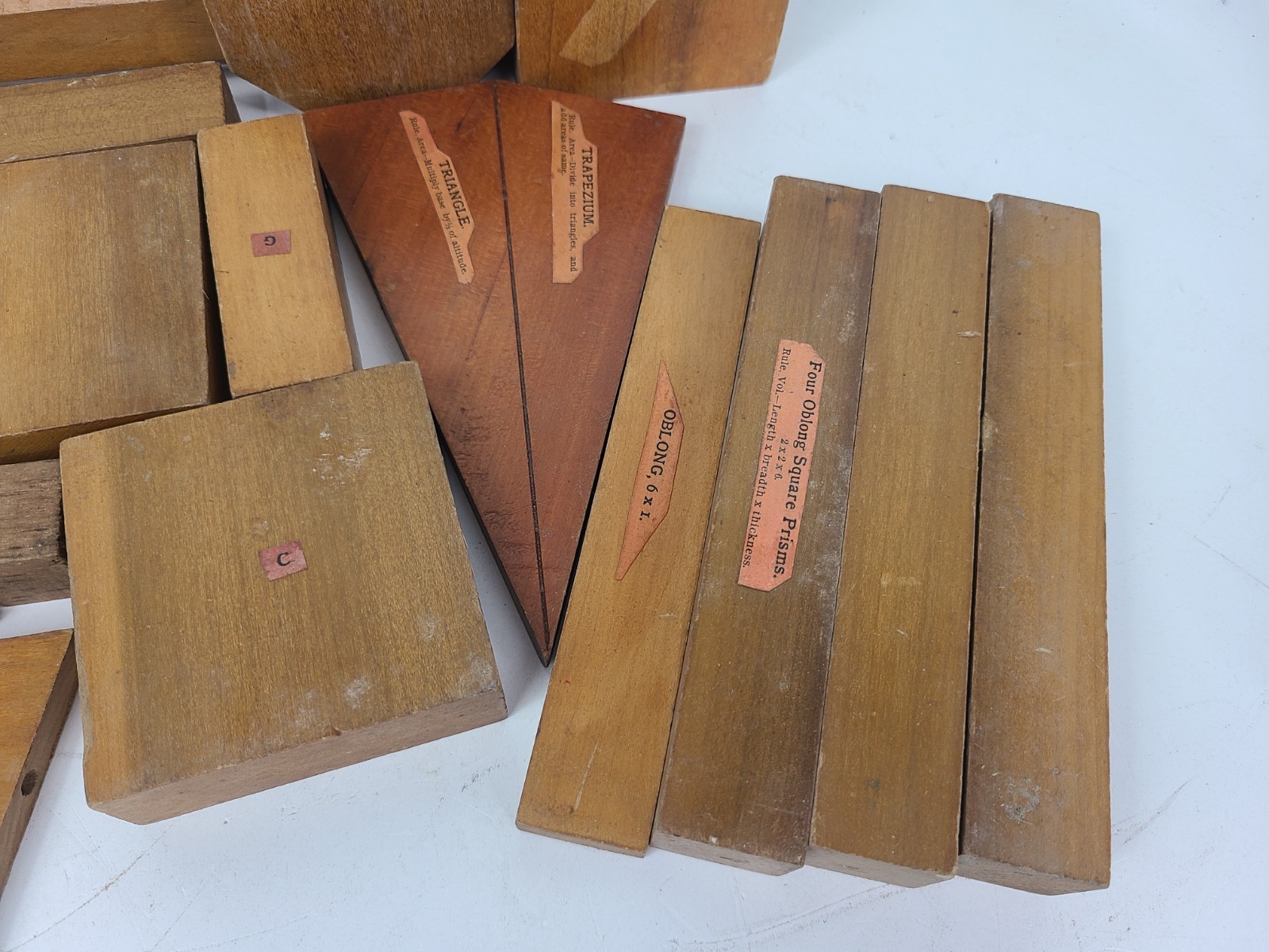 Antique Geometry Shapes Surface and Volume Wooden Teaching Tools Mixed Lot