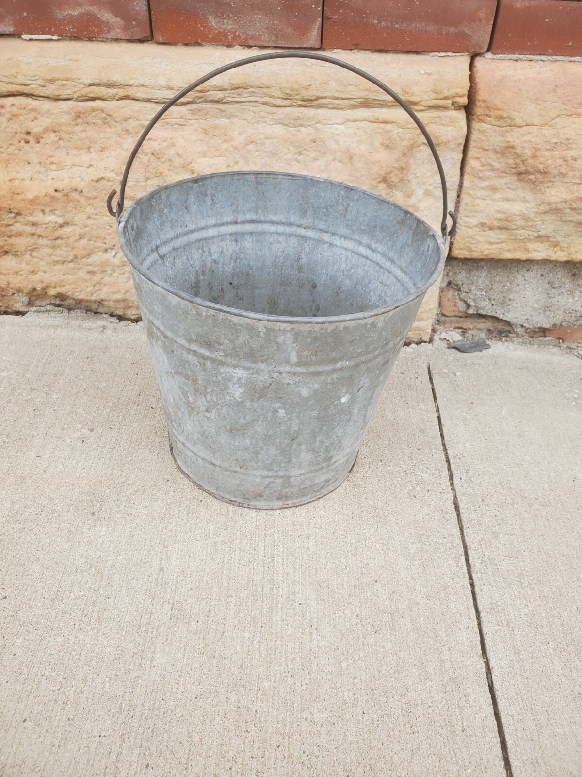 10-3/4″ galvanized metal bucket stamped 16 flowet garden yard decor 12″ top dia.
