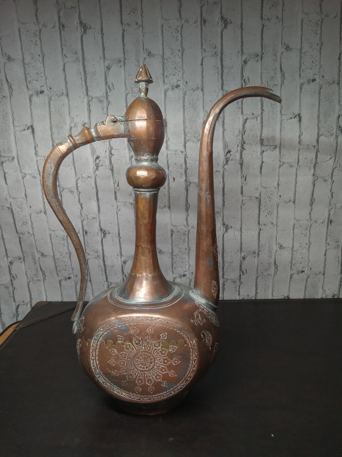 Antique Qajar Islamic Middle Eastern Copper Pitcher Water Dropper Ewer Teapot