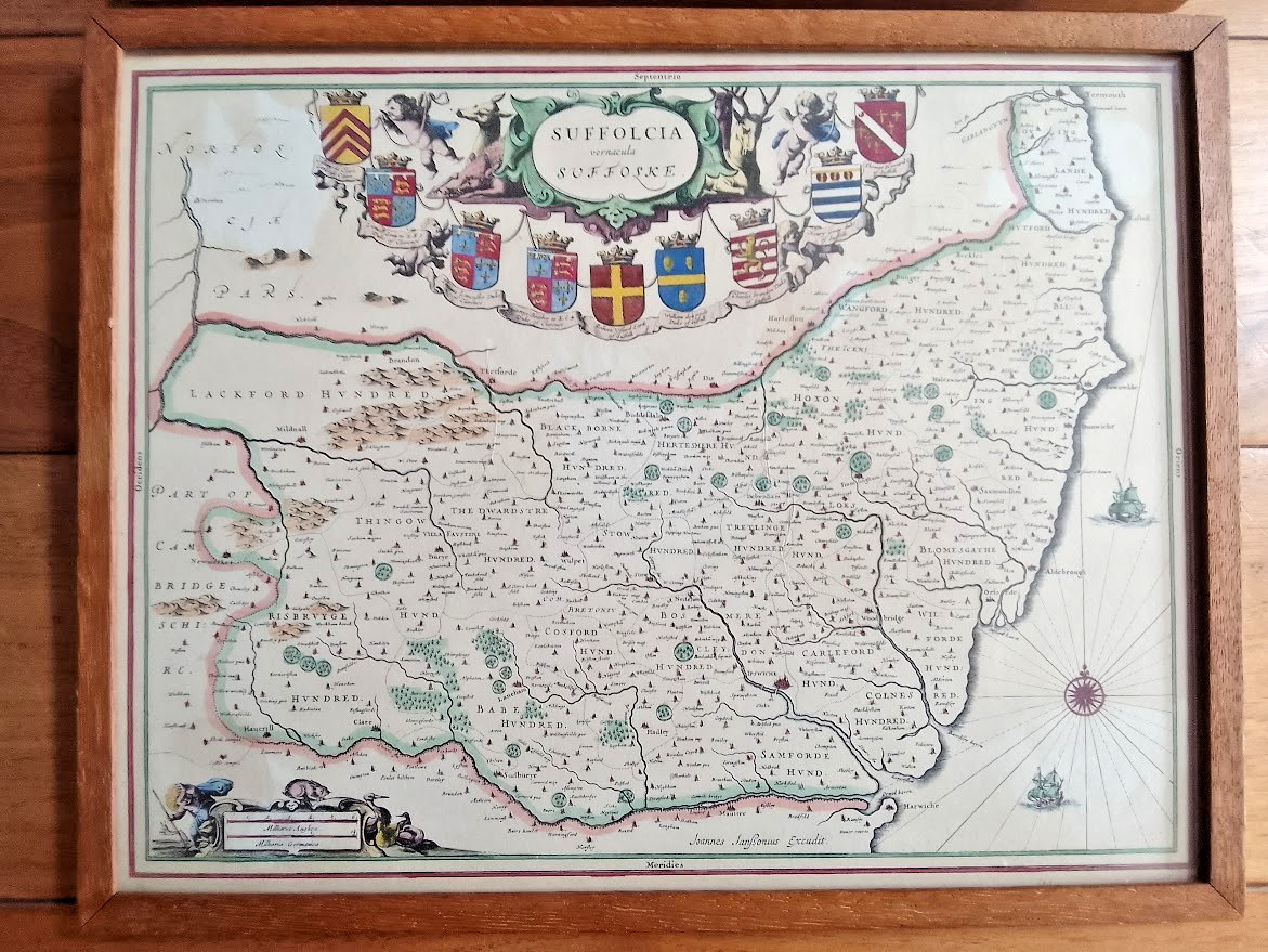 2 x Vintage c1646 Reprint Maps of Suffork and Hertfordsshire/Middlesex
