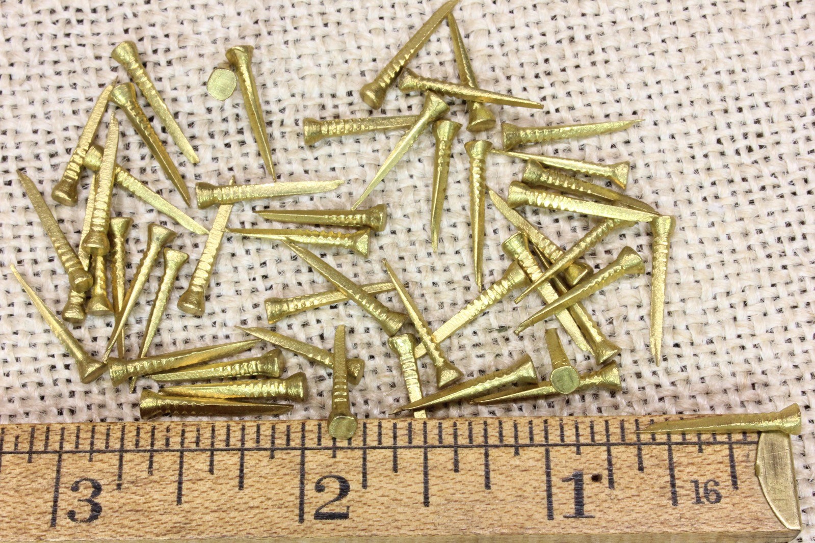 5/8” Old Brass Nails 50 Square Shoe Tacks Round Head Escutcheon Pins Vintage