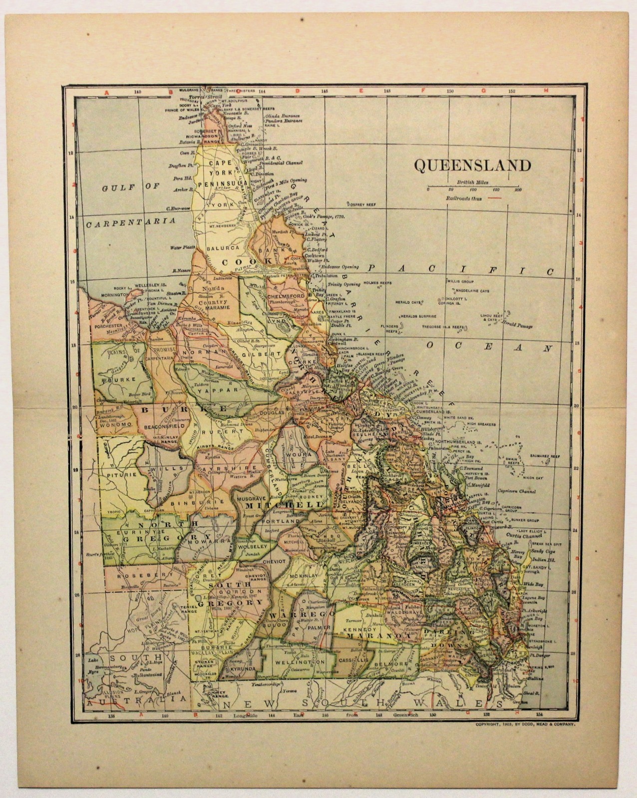 QUEENSLAND, AUSTRALIA Antique original map 1904