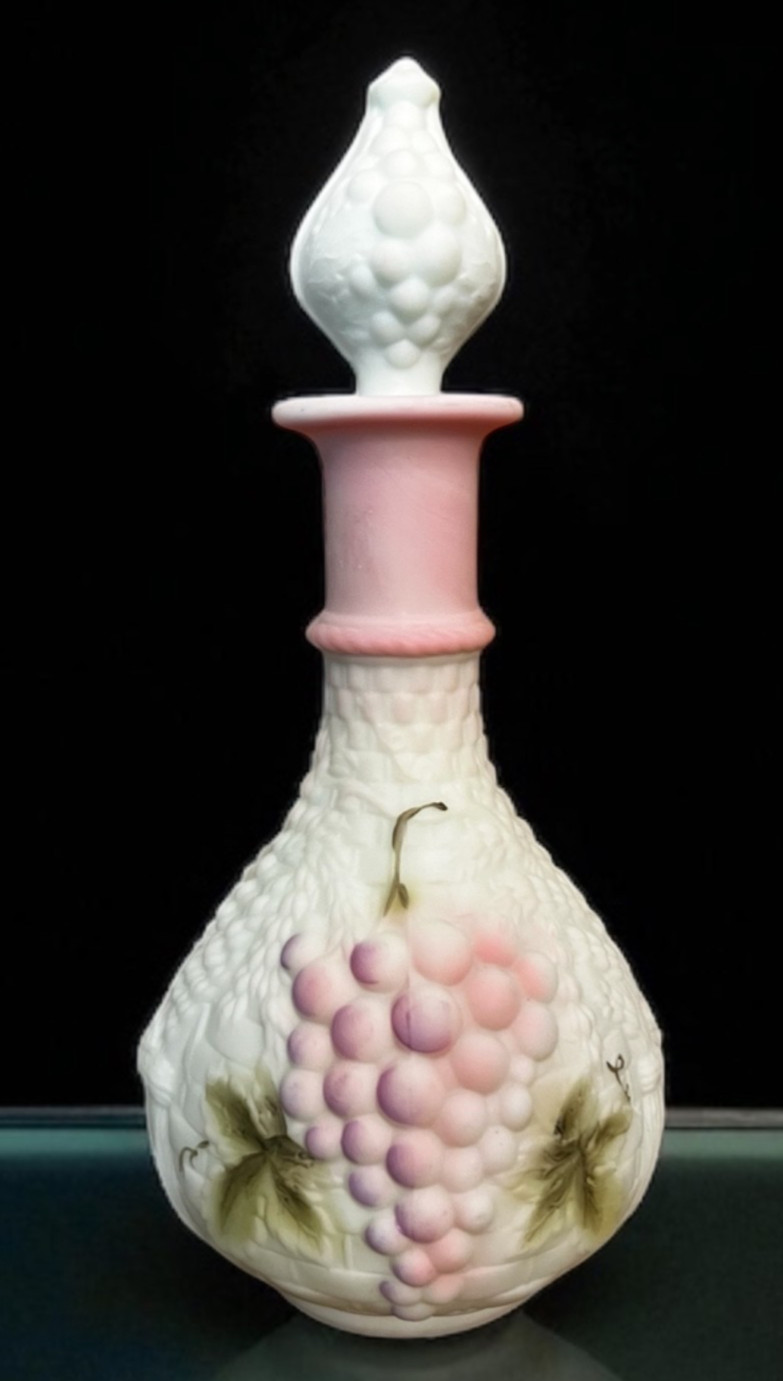 Fenton Art Glass Lotus Mist Burmese UV Reactive Decanter With Original Stopper