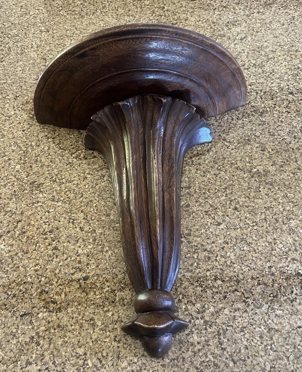 Vintage 15” Hand Carved Fluted Solid Dark Stained Wood Wall Sconce Shelve