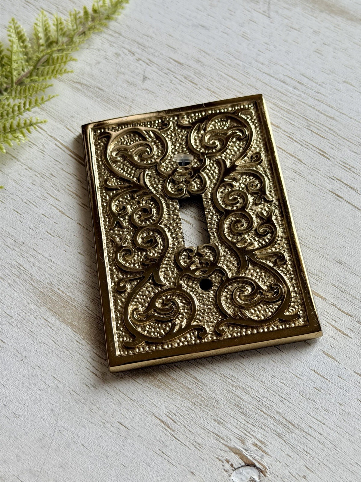 Ornate Gold Metal Scoll Design Single Switch Plate Vintage Design 4.69”X 3.44”