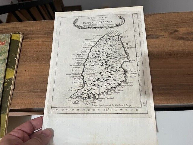 Antique Italian Map of Grenada Granata Antilles detailed very old 1700s