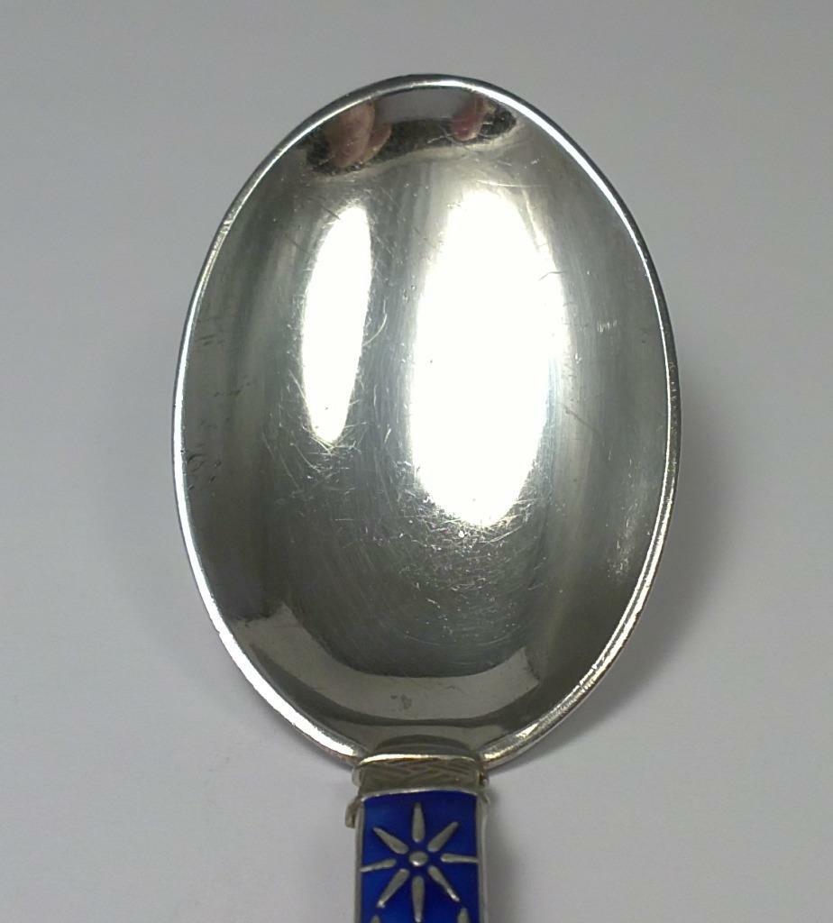 Vintage Sterling Silver & Enamel Caddy Spoon (4 ¾”) by J. Tostrup – Norway