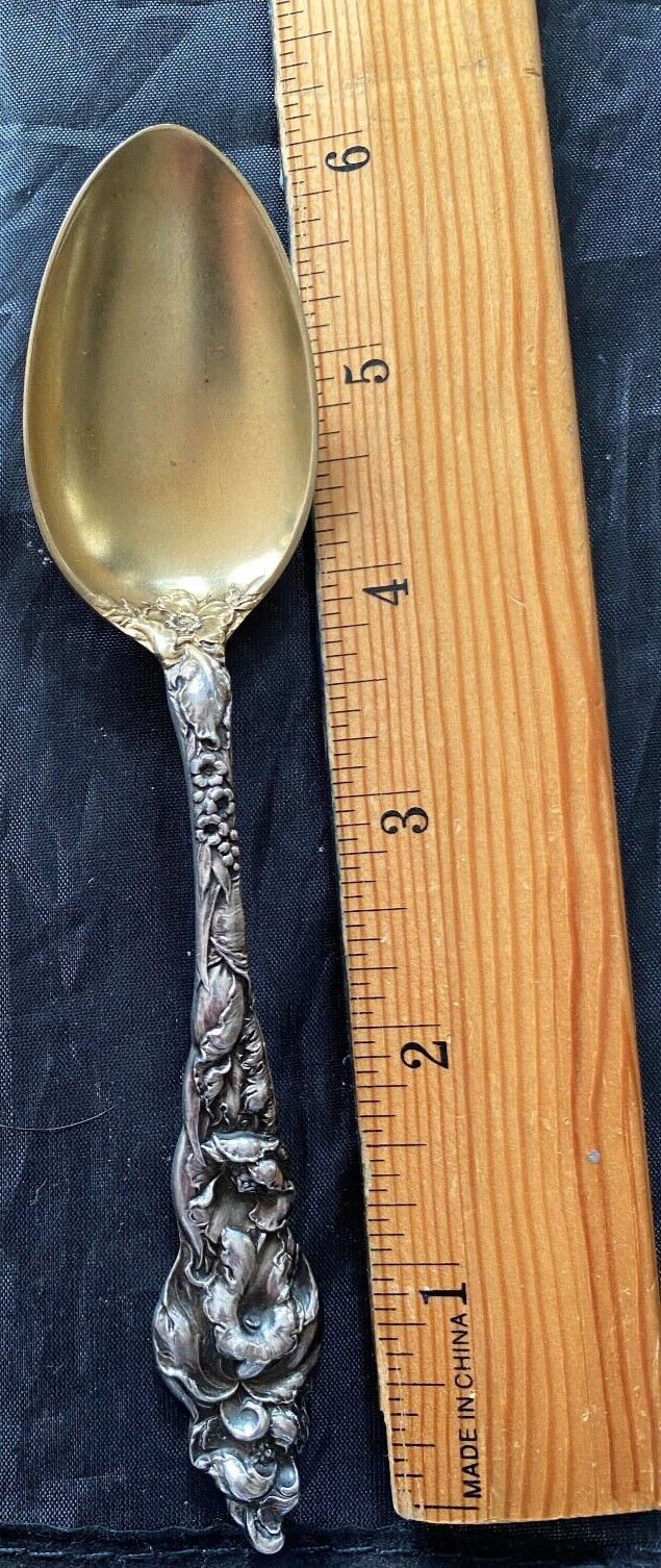REED & BARTON LES SIX FLEURS STERLING SILVER 1 PC. TEASPOON GOLD WASHED HEAD