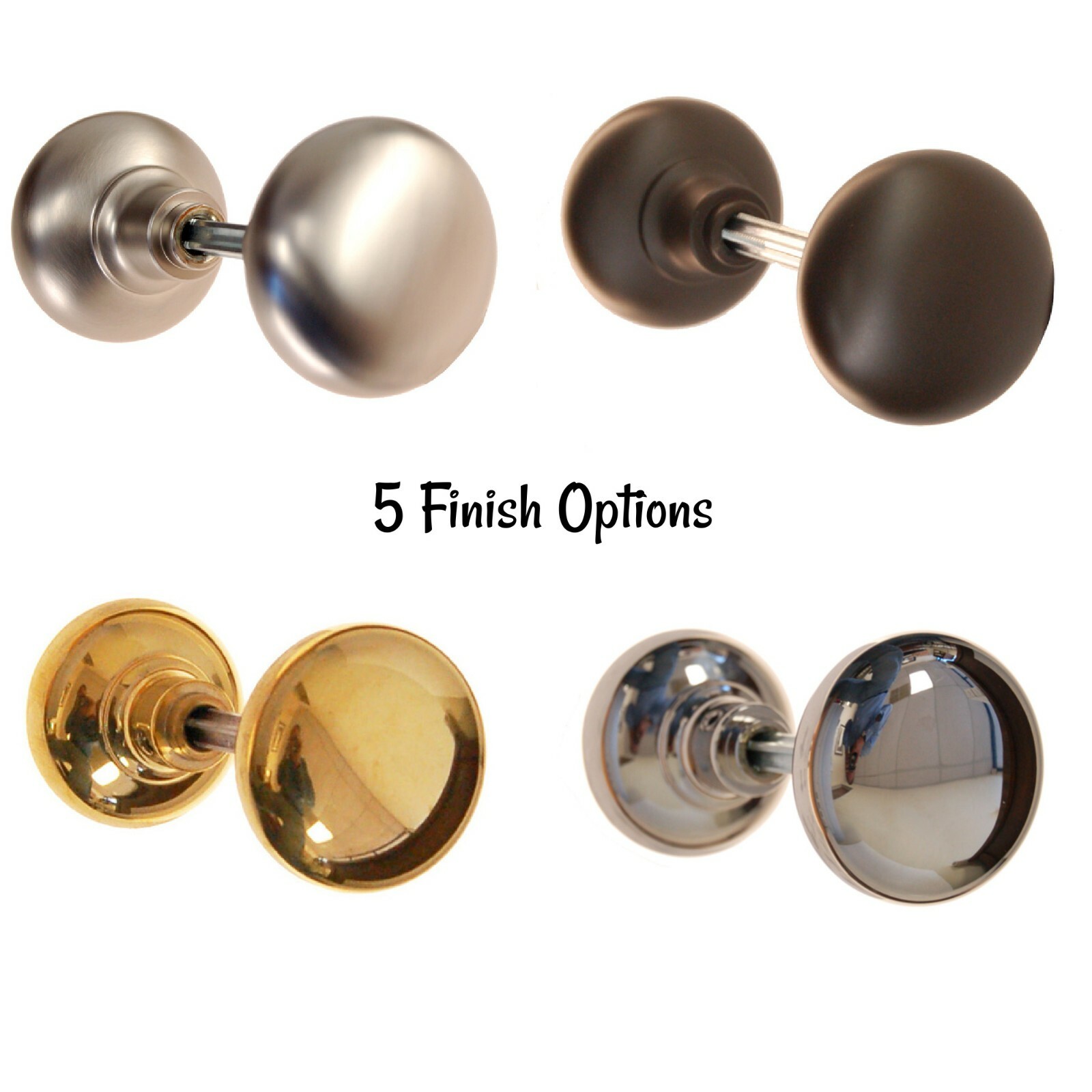 Pair of Heavy Solid Brass Door Knobs with Smooth Design Polished Nickel