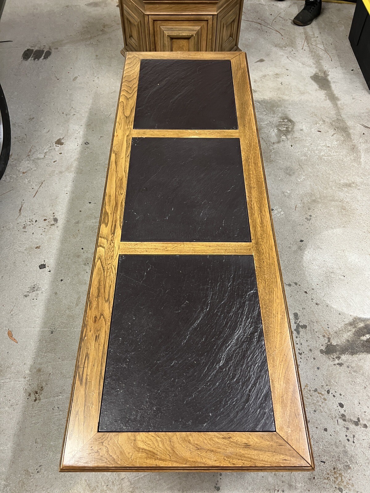 VINTAGE Oak Coffee Table and End Table Set with Slate Tray, 1960s