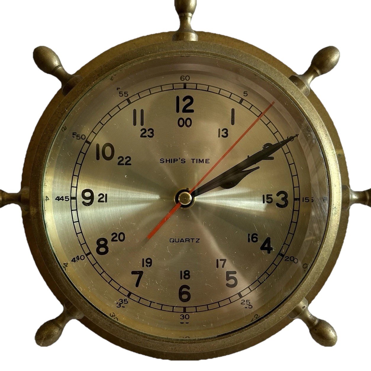 Vintage Ship’s Clock Wheel Solid Brass Heavy 9” Needs New Clock Mechanism