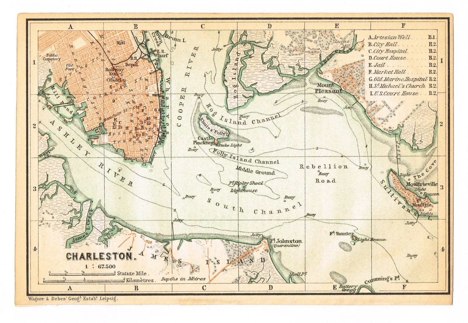 CHARLESTON 1893 Original Map City Plan U.S.A SOUTH CAROLINA state map