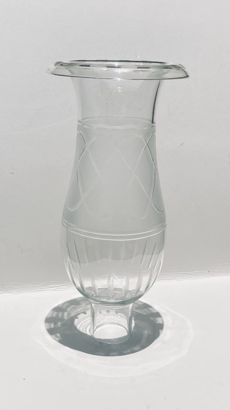 Antique American Mid 19th C Etched Glass Candle Hurricane Chimney