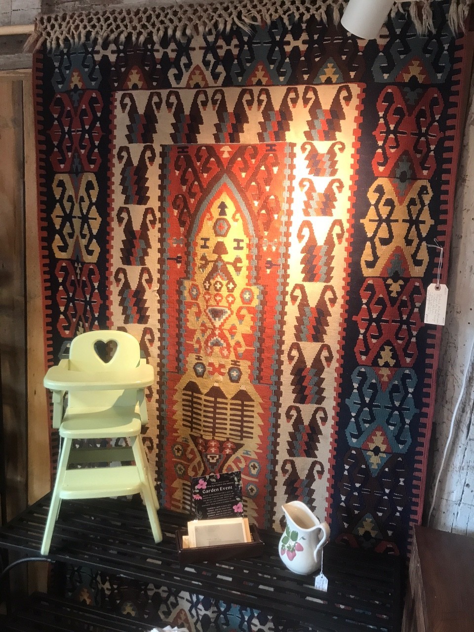 Antique Turkish Konya Kilim Prayer Rug, Rams Horn motif,Fine Wool & Goat,Veg Dye