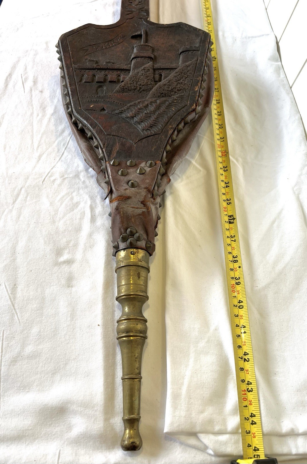 Antique Victorian Fireplace Bellows – Warwick Castle Motif, Circa 1800’s