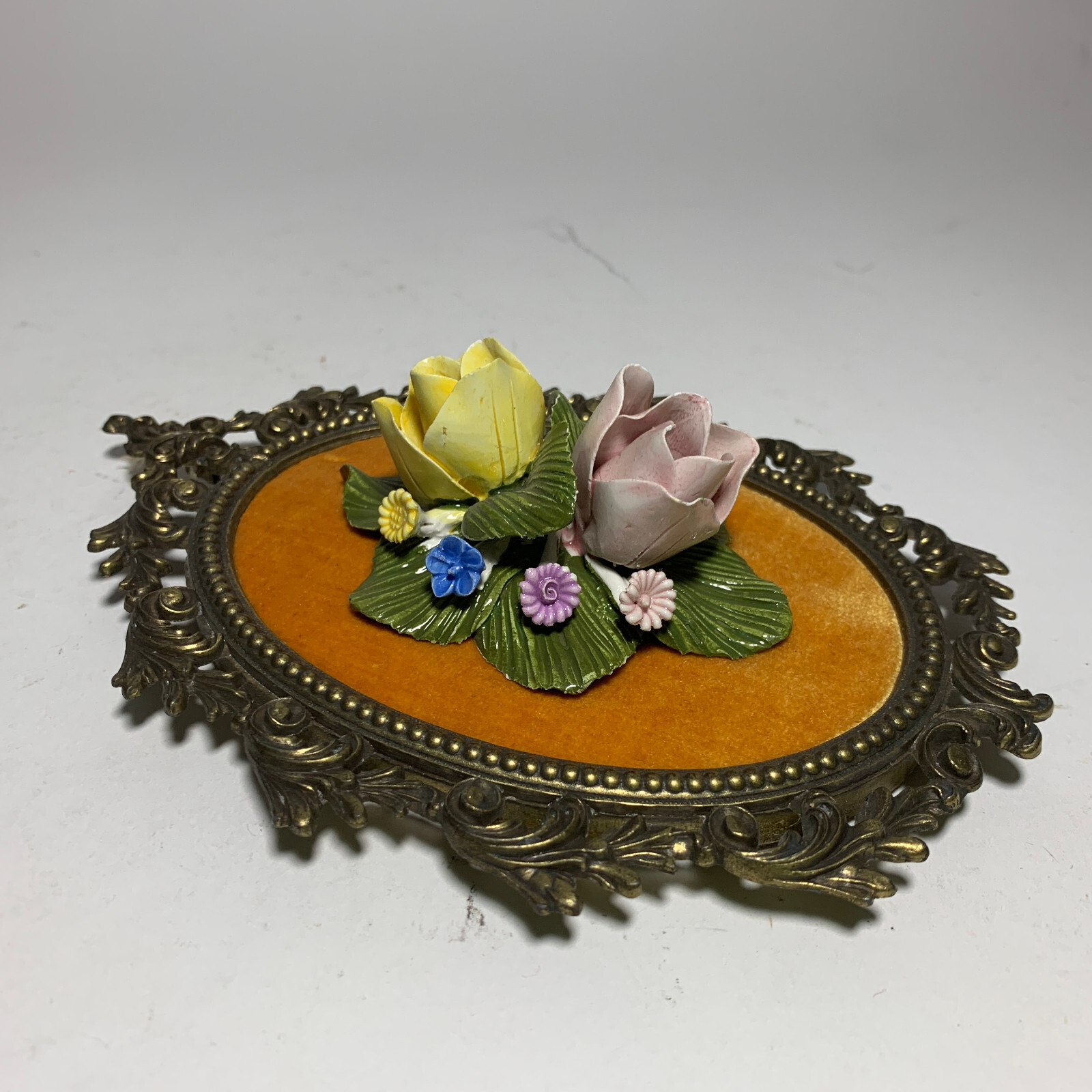 Vintage Gi.mar Italy Victorian porcelain Rose flower wall plaques Capodimonte