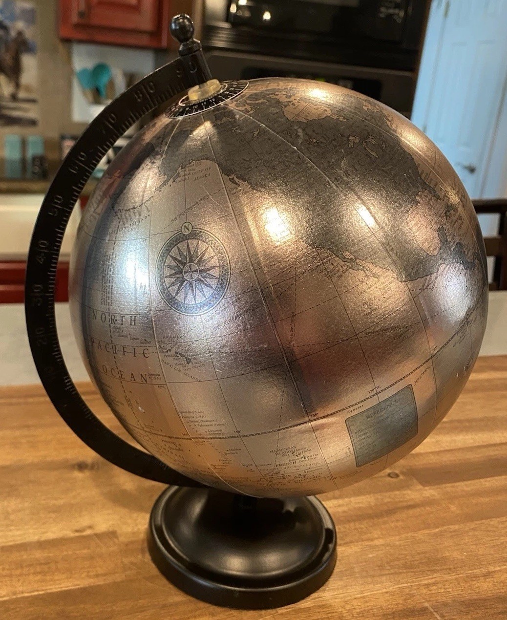 World Globe Table Top Rose Gold/Silver Metallic With Black Base Desk Decor